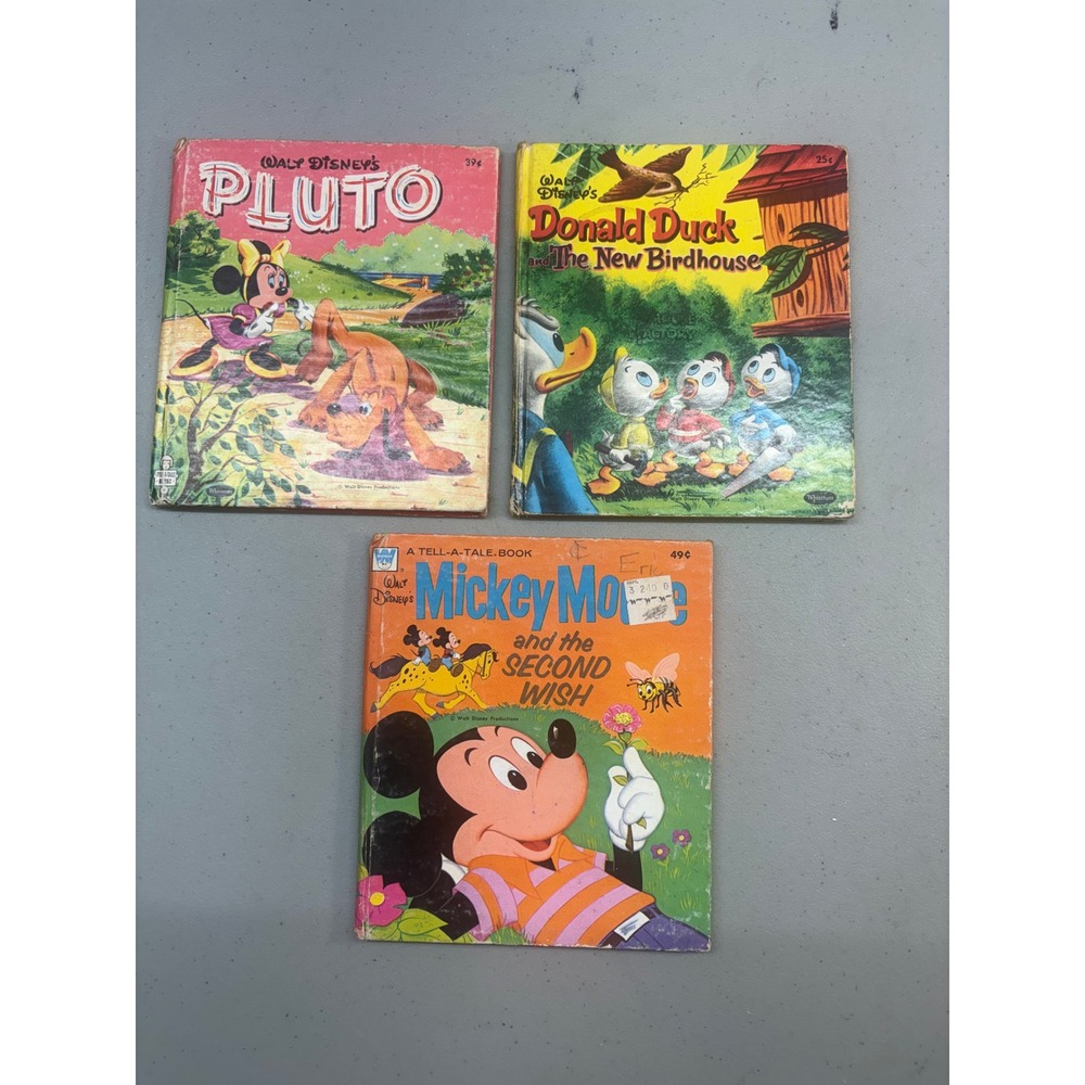 VTG Lot of 3 Disney Whitman Tell-A-Tale Books Pluto Donald Duck Mickey Mouse